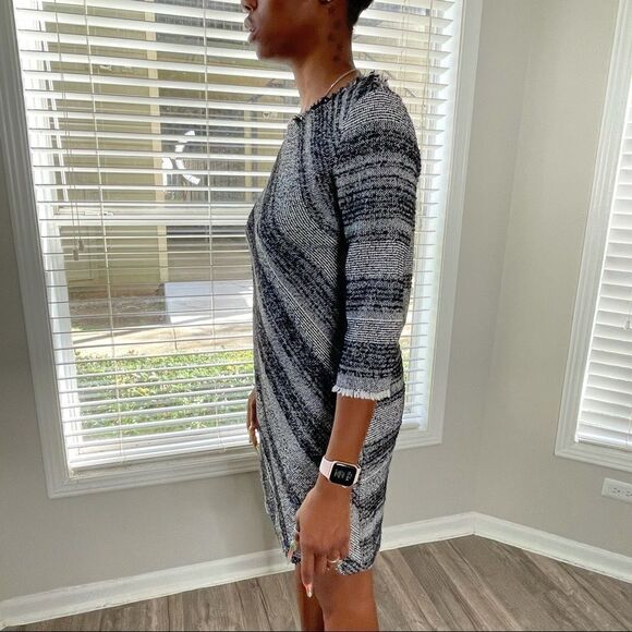 ZARA Gray Basic Medium Knit Black Stripes 3/4 Sleeves Dress - Picture 8 of 15